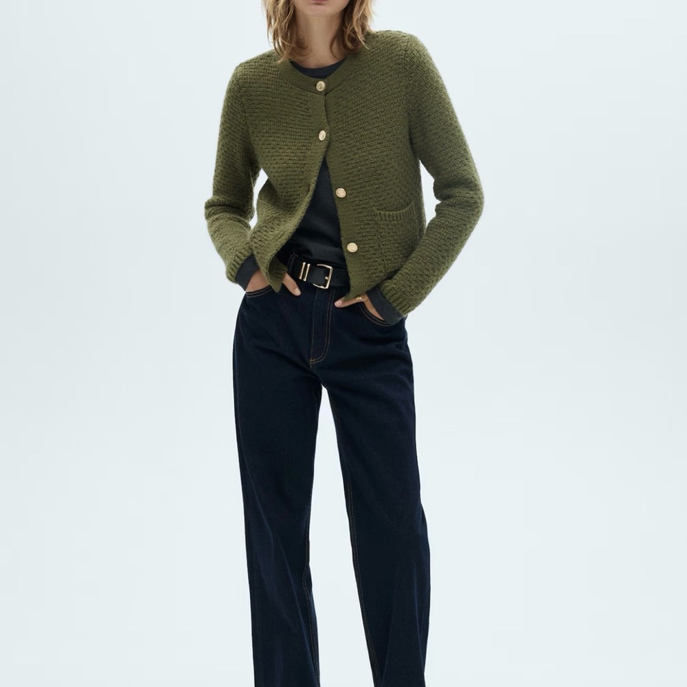 Mango Forest Green Button-Up Cardigan
